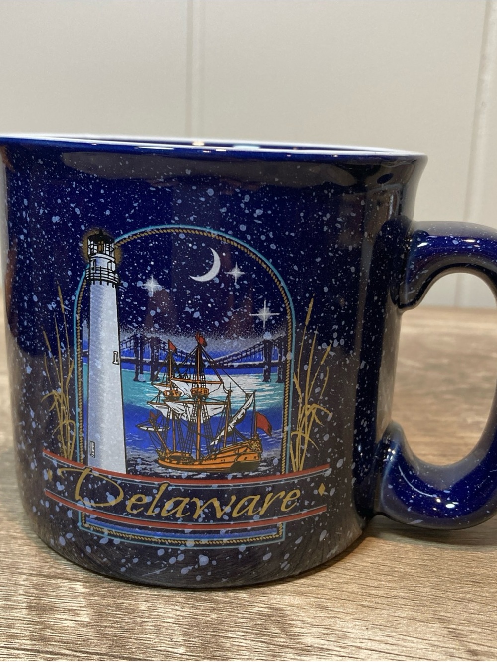 Ceramic  Blue Splatterware Delaware Lighthouse Art Coffee/Tea Mug Cottagecore